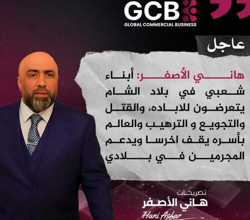 د. هاني الأصفر : بلاد الشام يتعرضون للإباده والقتل والتجويع والترهيب والعالم بأسره يقف أخرساً